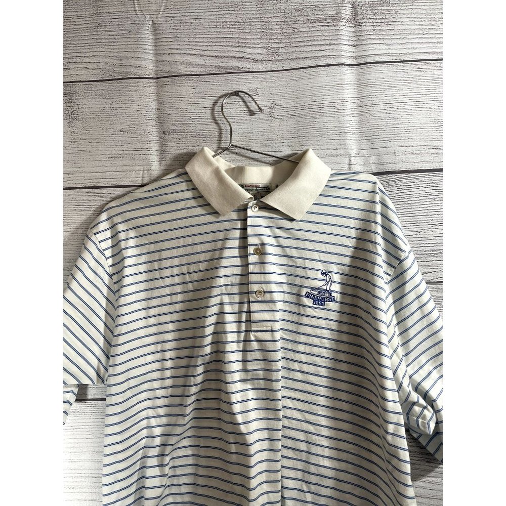Peter Millar Pinehurst No. 2 Men's XL White Blue/Stripe Logo Short Sleeve Polo